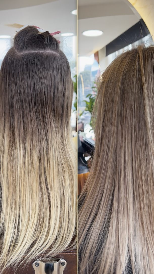 Ash blonde after toner and gloss