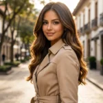 Mujer con balayage castaño iluminado estilo old money